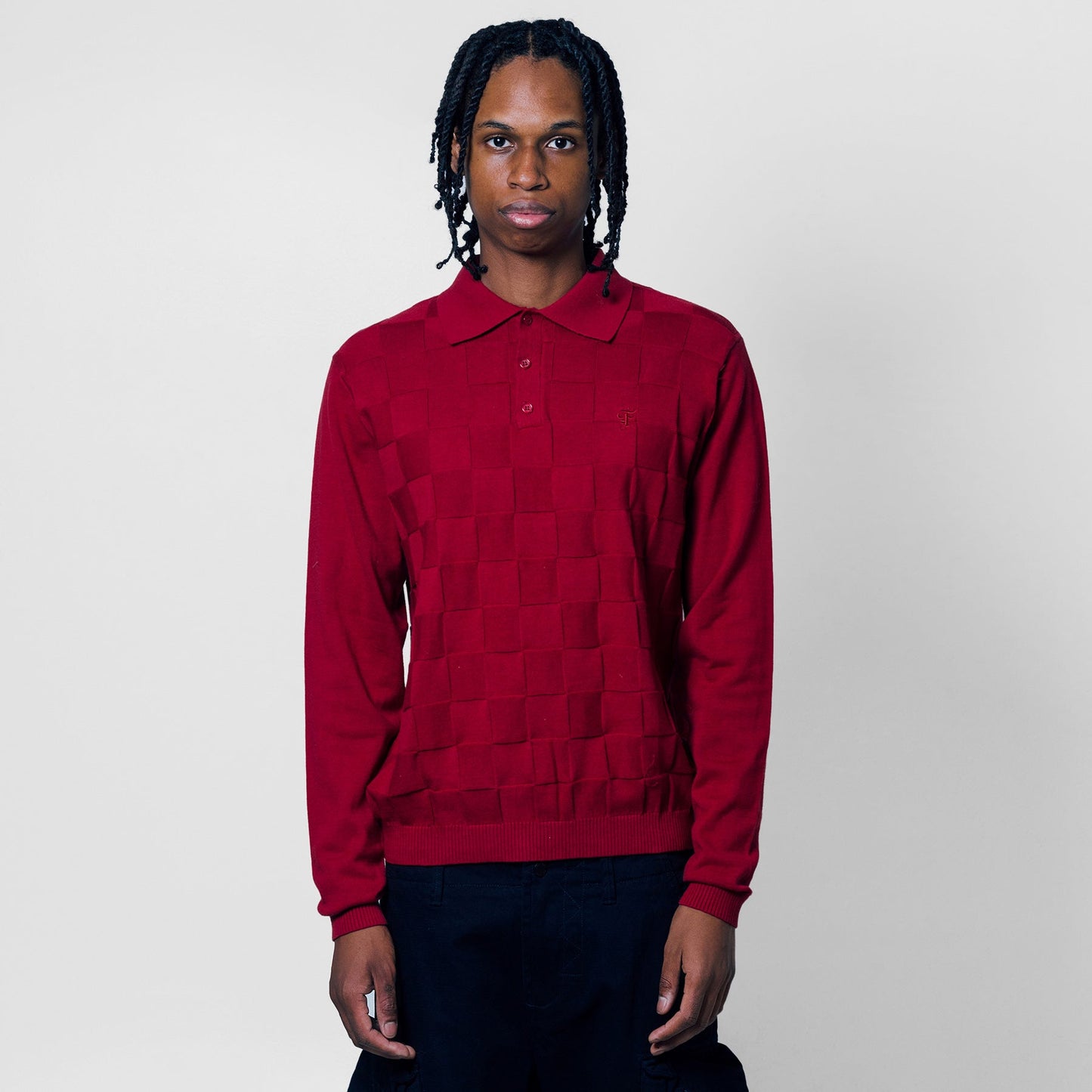 Palmer Checked L/S Sweater Polo - Sunday Red